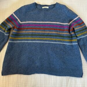 WoolOvers blue with striped lambs wool sweater . XL